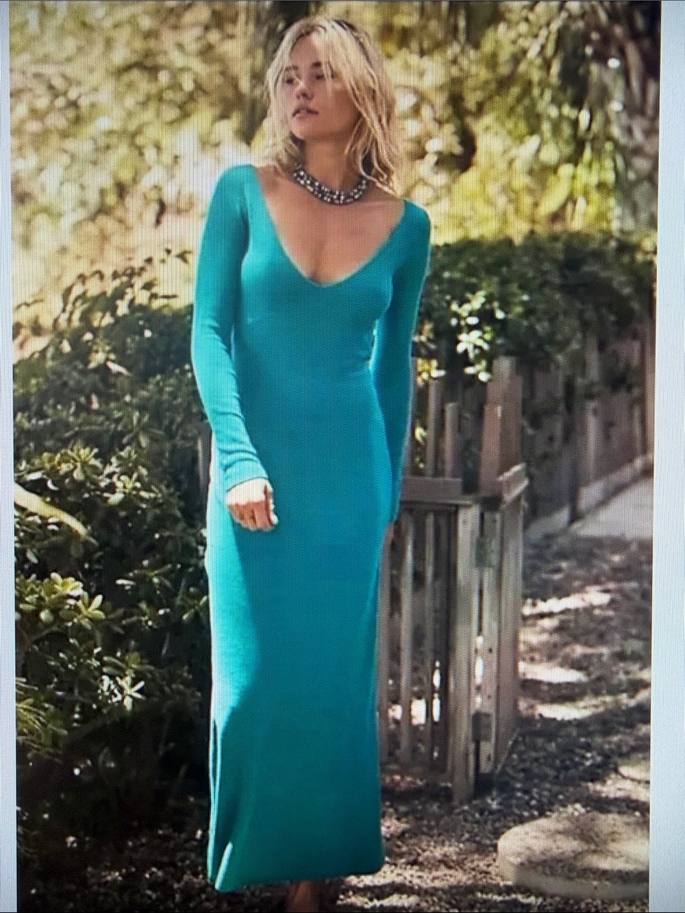 Free People Beach Trixie Long Sleeve V-Neck Maxi Dress in Teal